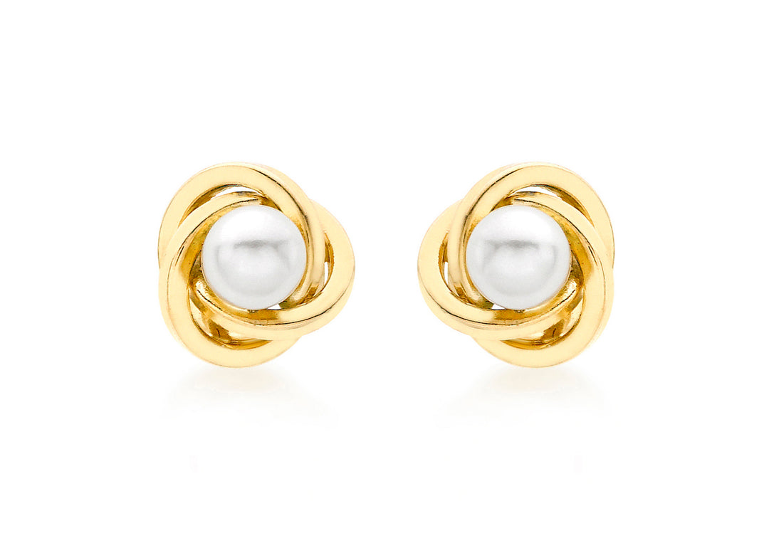 Gold knot + pearl stud earrings 36871 - Armin Lowe Jewellers