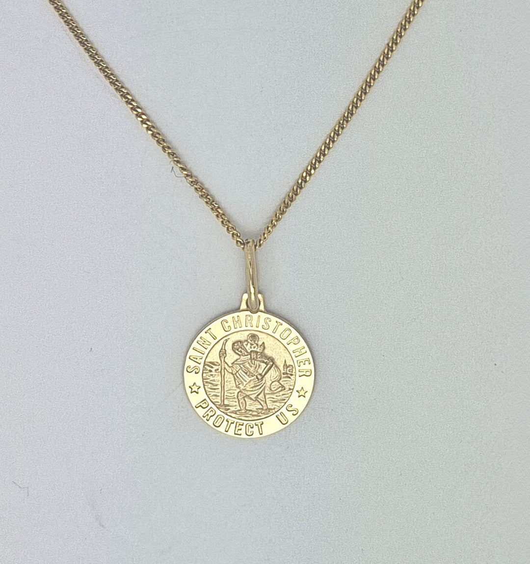 gold St. Christopher medal on chain