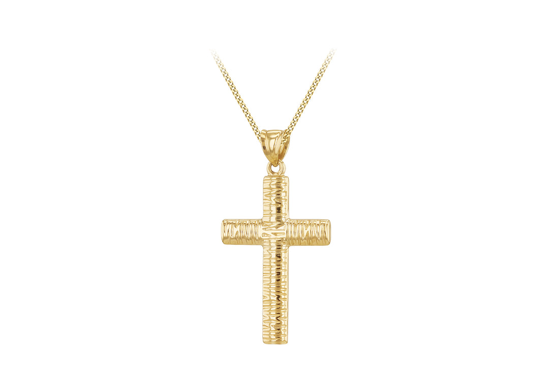 Gold bark patterned cross 37381 - Armin Lowe Jewellers