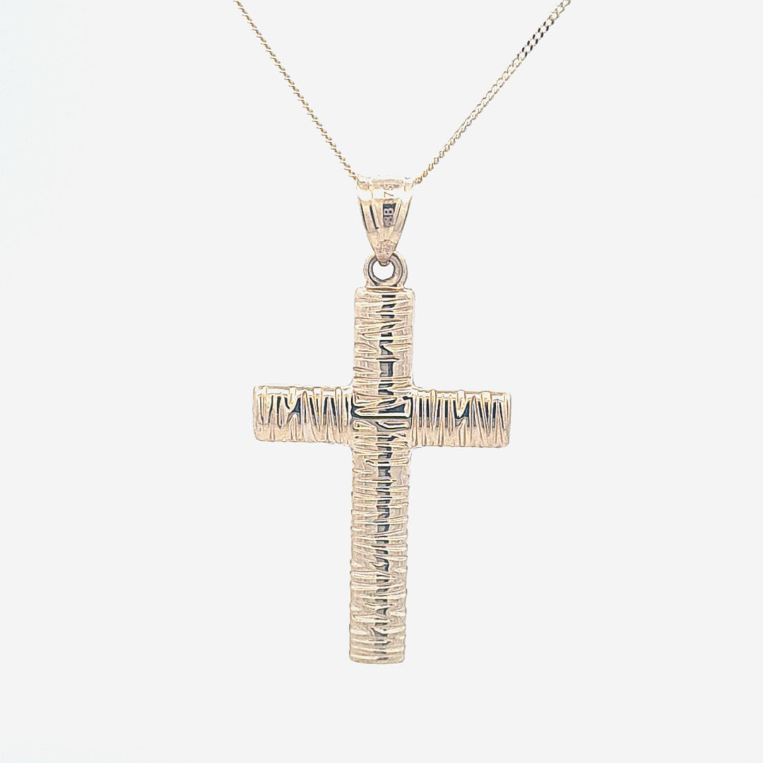 Gold bark patterned cross 37381 - Armin Lowe Jewellers