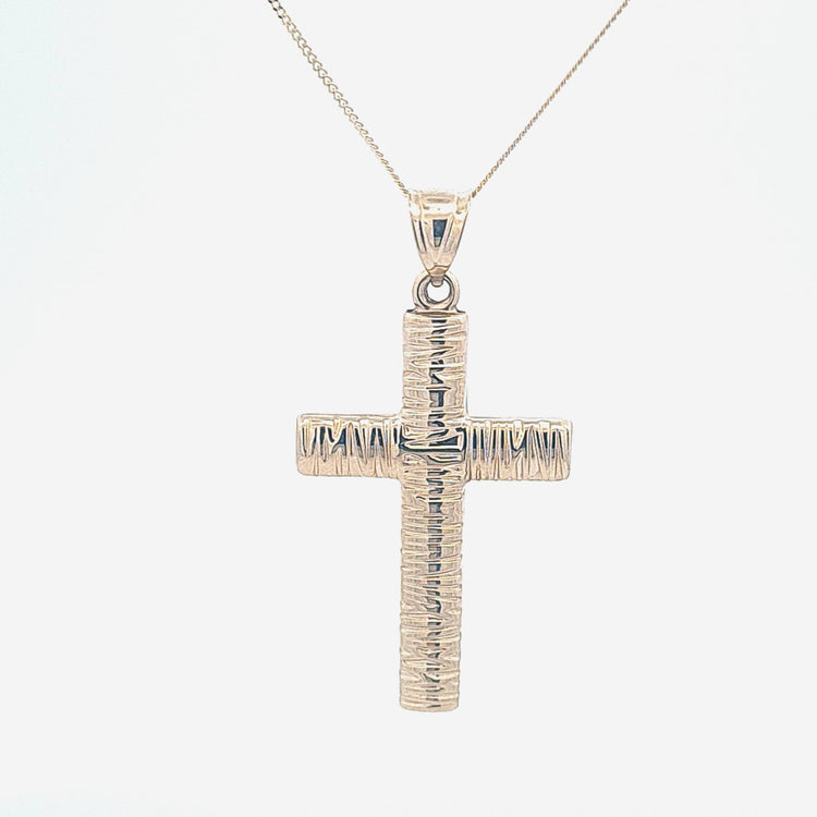 Gold bark patterned cross 37381 - Armin Lowe Jewellers