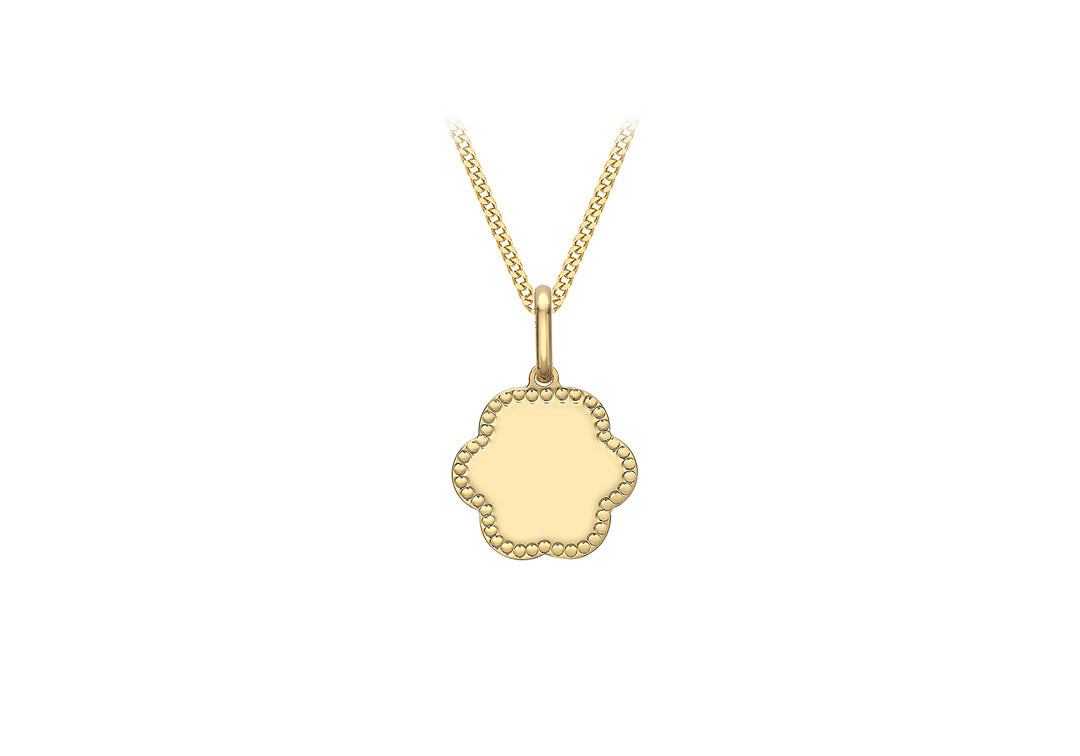 Gold dotted edge polished floral pendant 37382 - Armin Lowe Jewellers