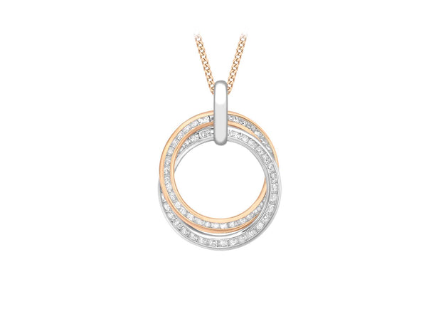 Rose + White gold connected circles pendant 2428