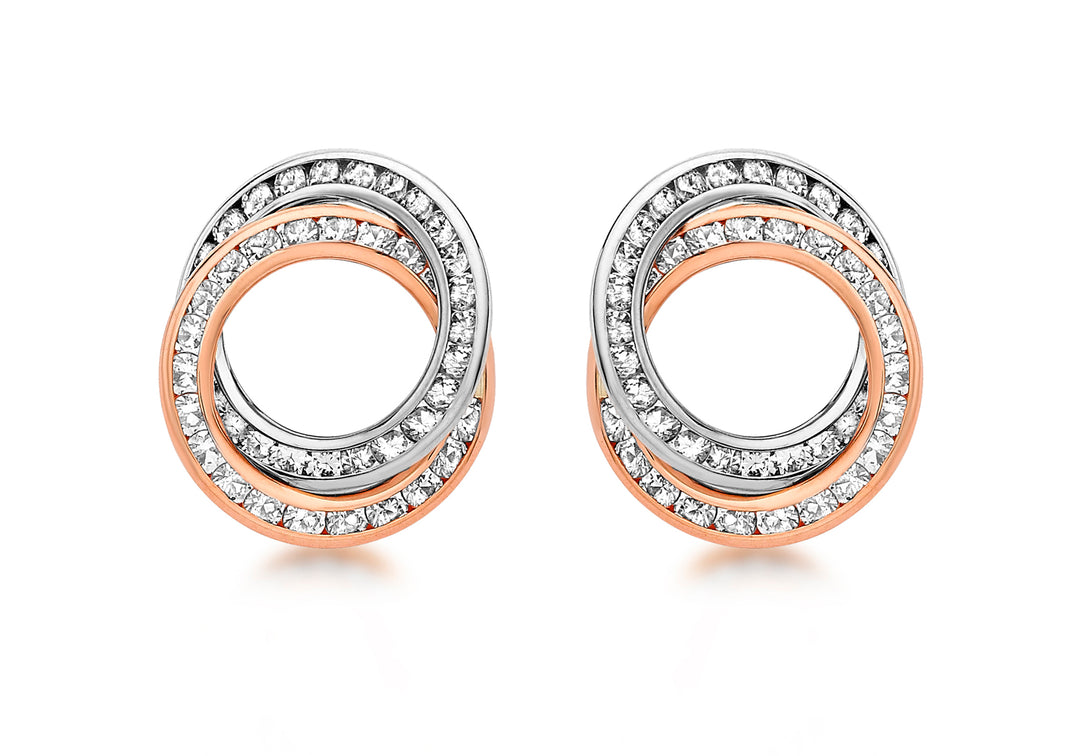 Rose + White gold Connected circle stud earrings 36869 - Armin Lowe Jewellers