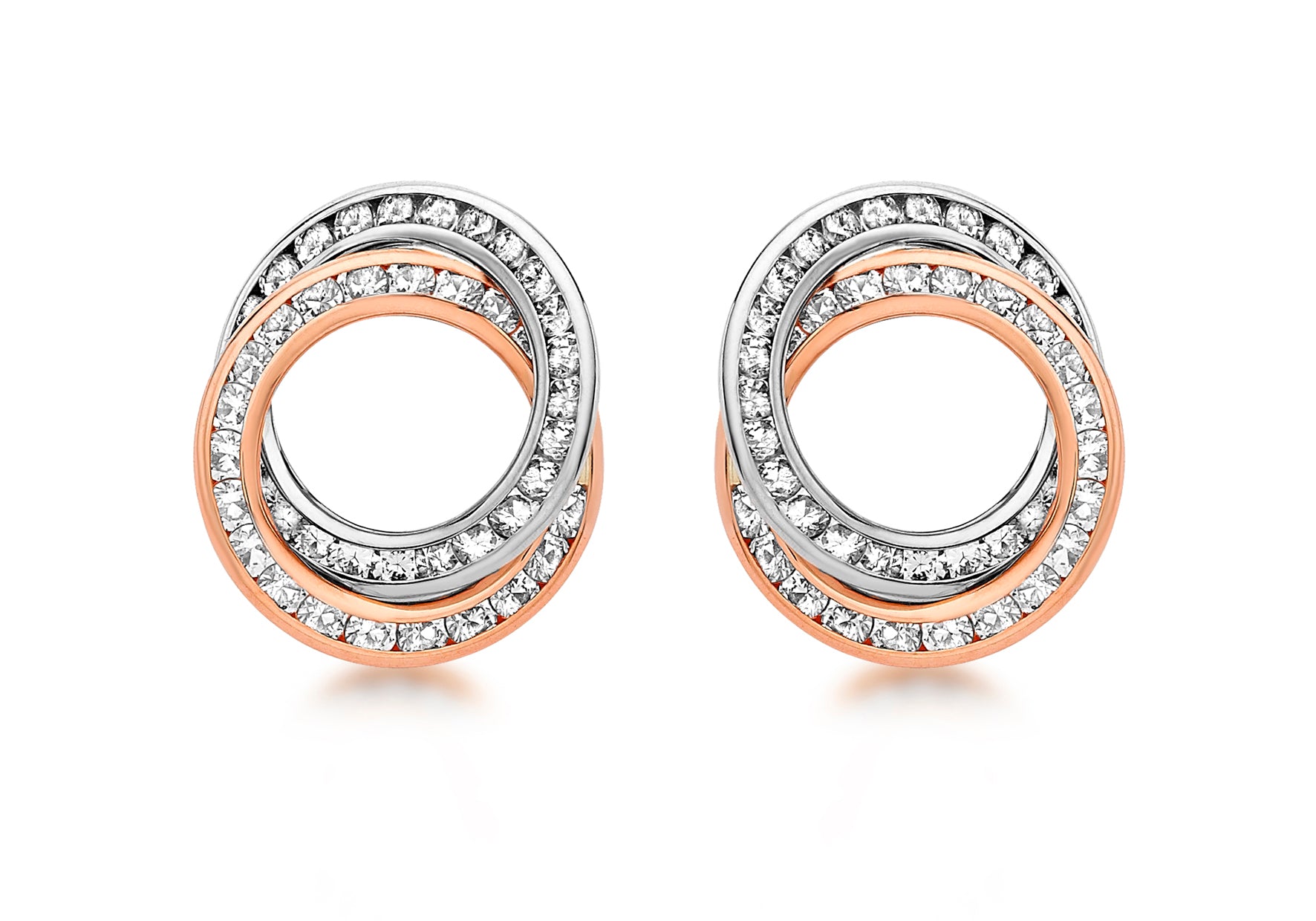 Rose + White gold Connected circle stud earrings 36869 - Armin Lowe Jewellers