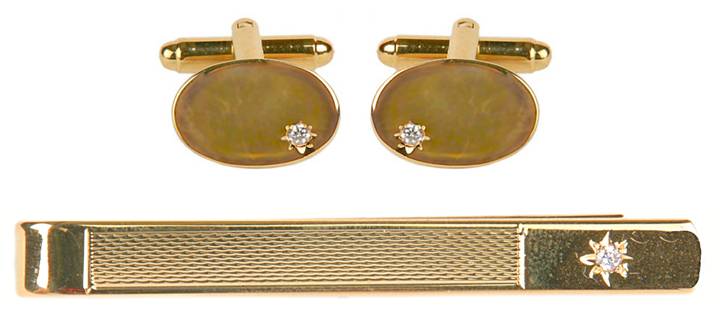 Cubic Zirconia Star set cufflinks and tie slide set in presentation box 5600 - Armin Lowe Jewellers