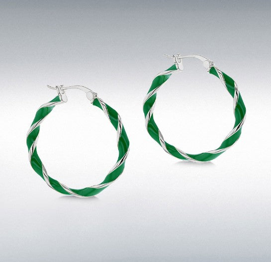 Green enamel twist Creole hoop earrings 37096 - Armin Lowe Jewellers