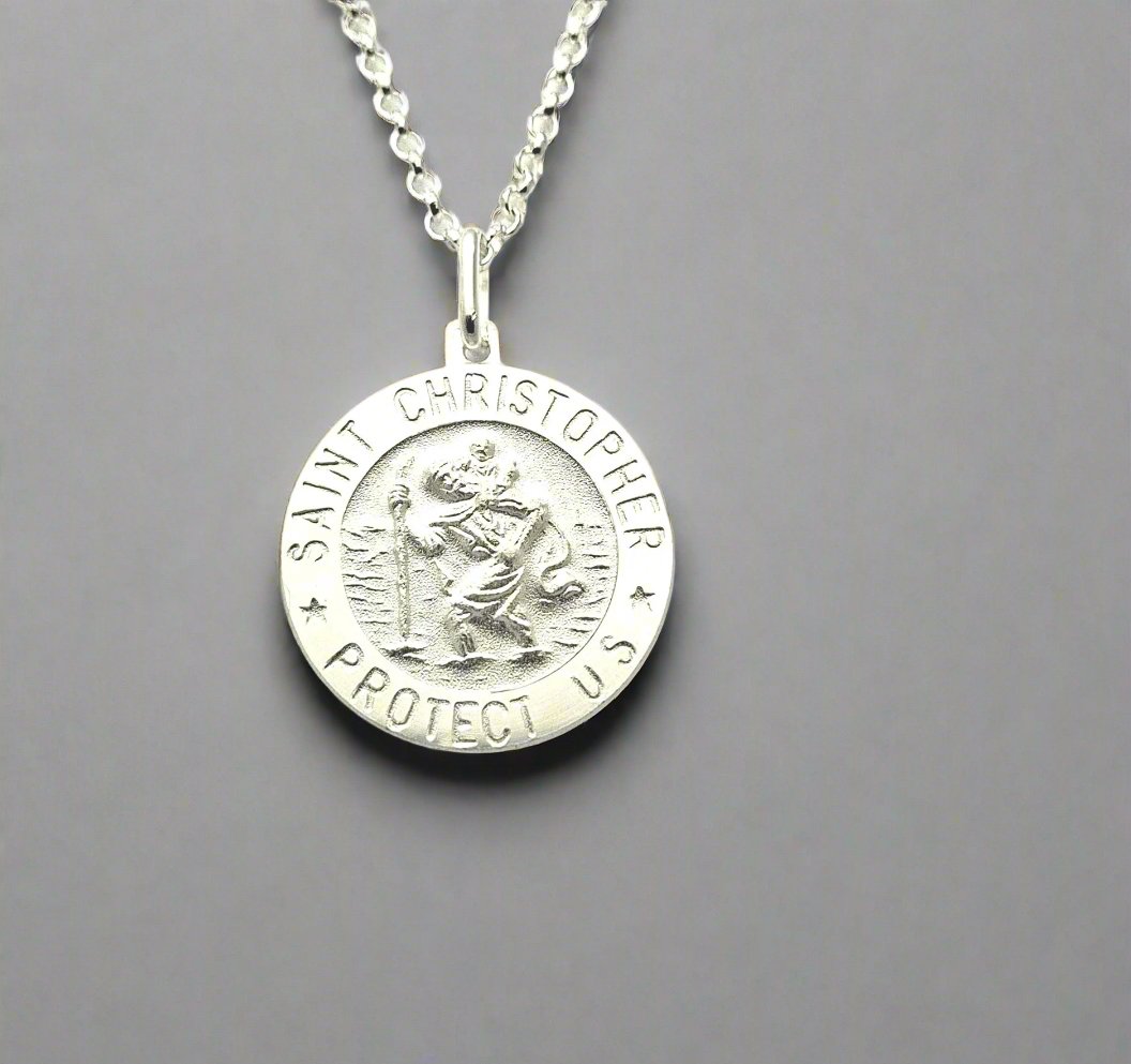 24mm round Sterling Silver St. Christopher medal 37682