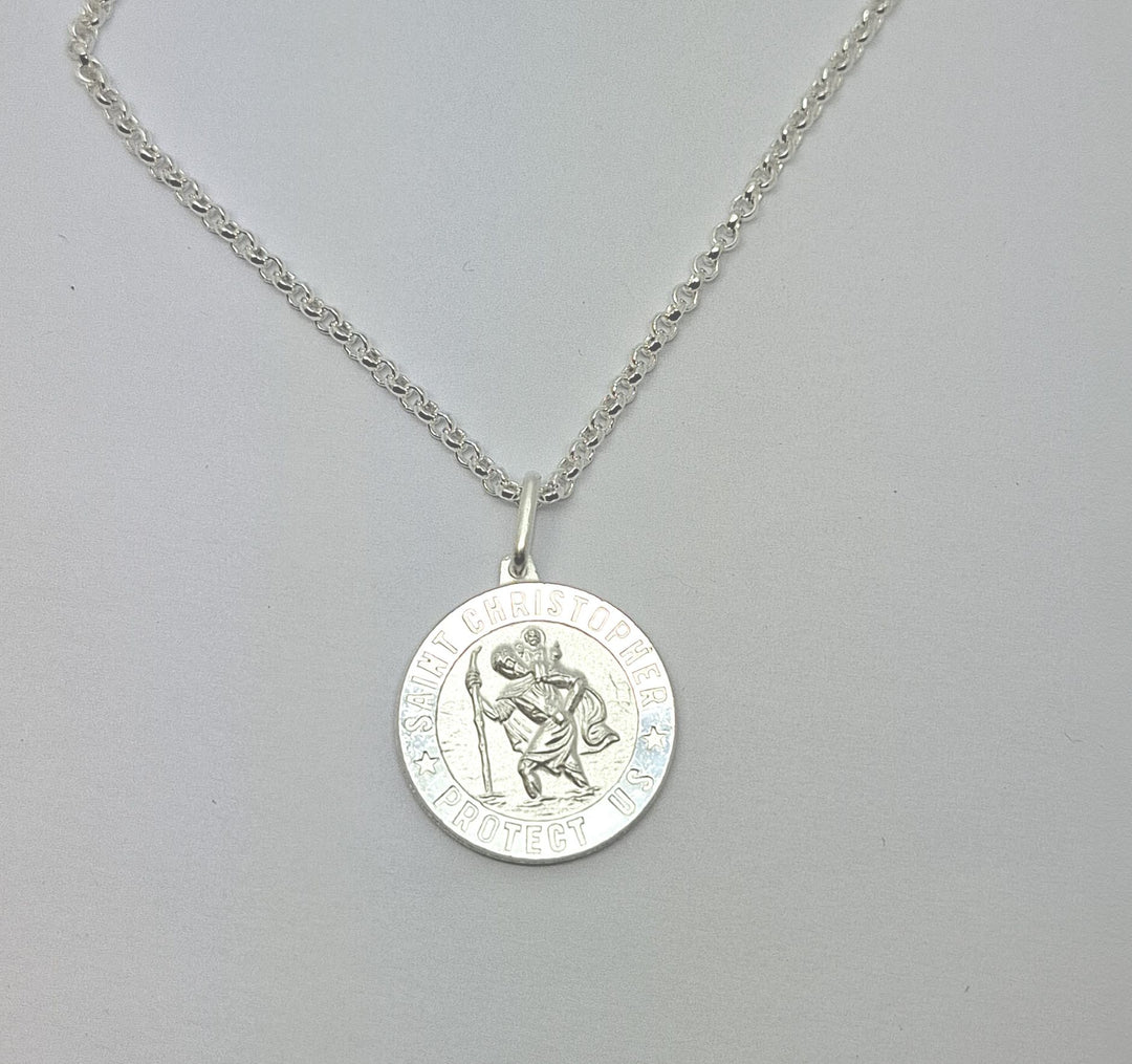 21mm round Sterling Silver St. Christopher medal 37683