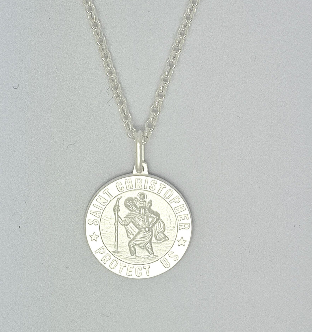 21mm round Sterling Silver St. Christopher medal 37683