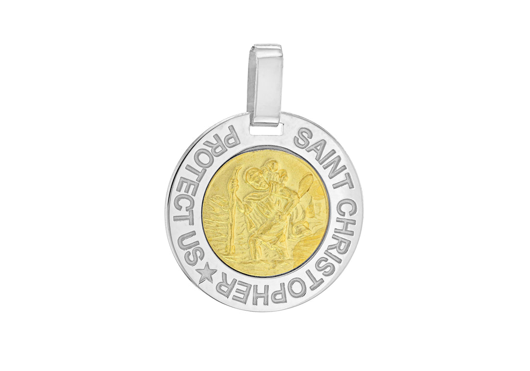 24mm round Sterling Silver  gold toned St. Christopher medal 37684