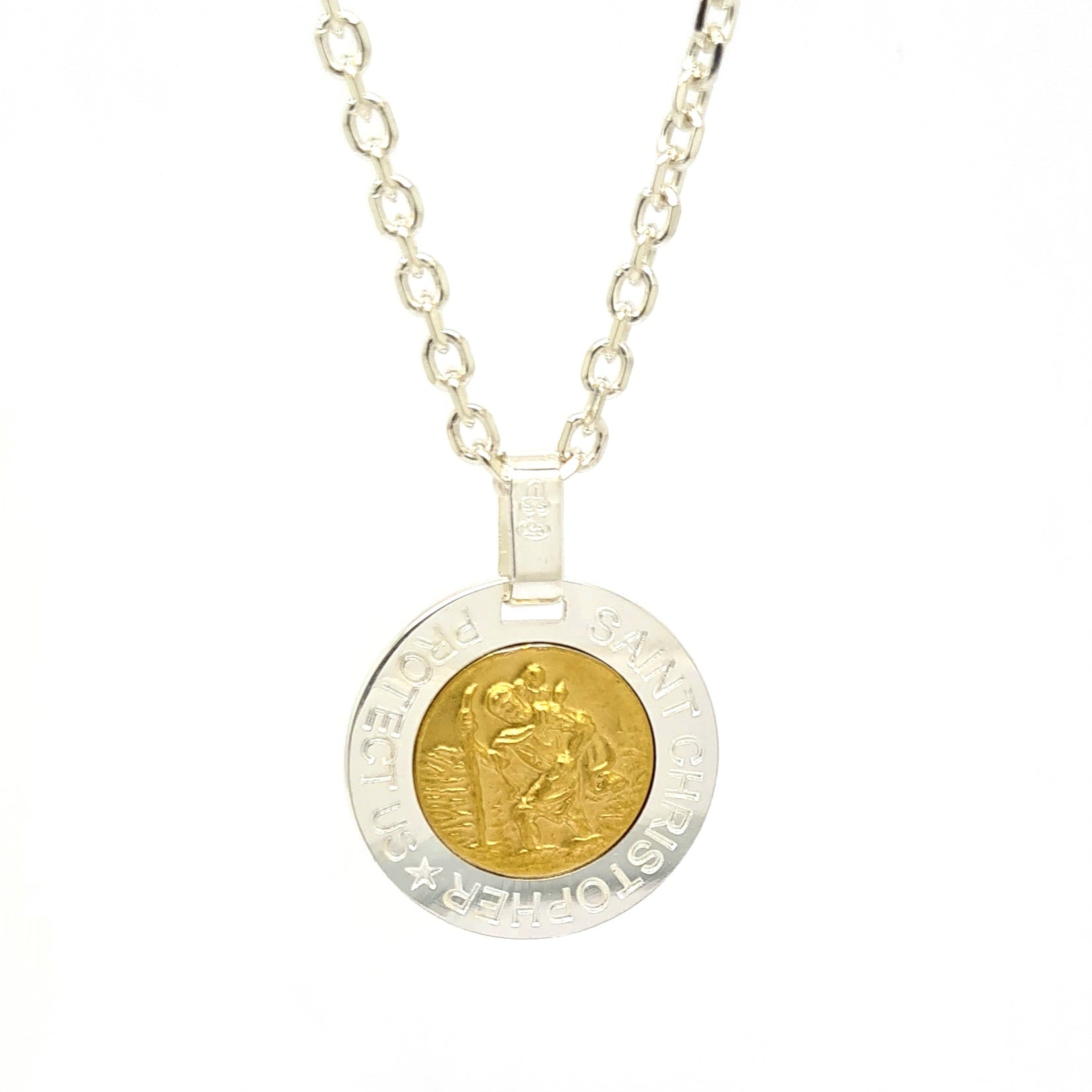 24mm round Sterling Silver  gold toned St. Christopher medal 34188 - Armin Lowe Jewellers