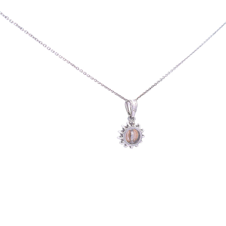 Pearl + CZ Halo cluster pendant in white gold 36903 - Armin Lowe Jewellers