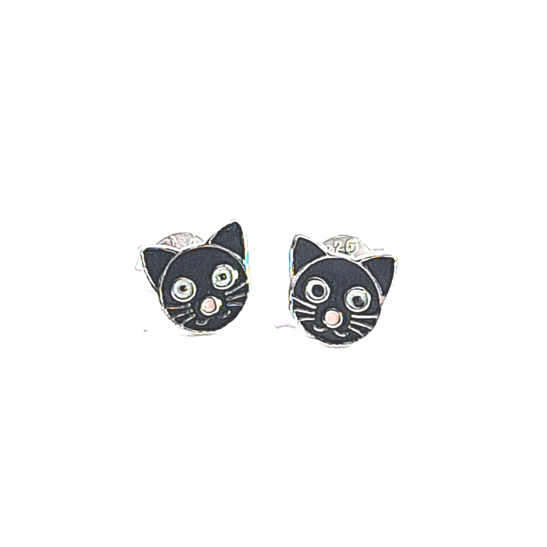 Sterling silver Cat stud earrings 34722