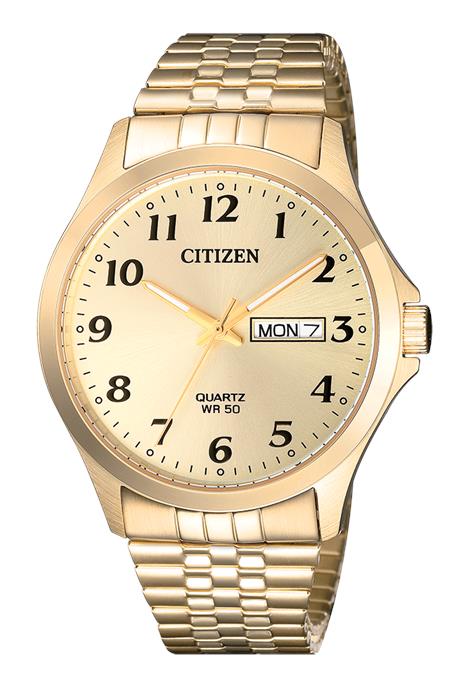 bf5002-99p Citizen quartz gold plated mens watch on an expanding bracelet 34357 - Armin Lowe Jewellers