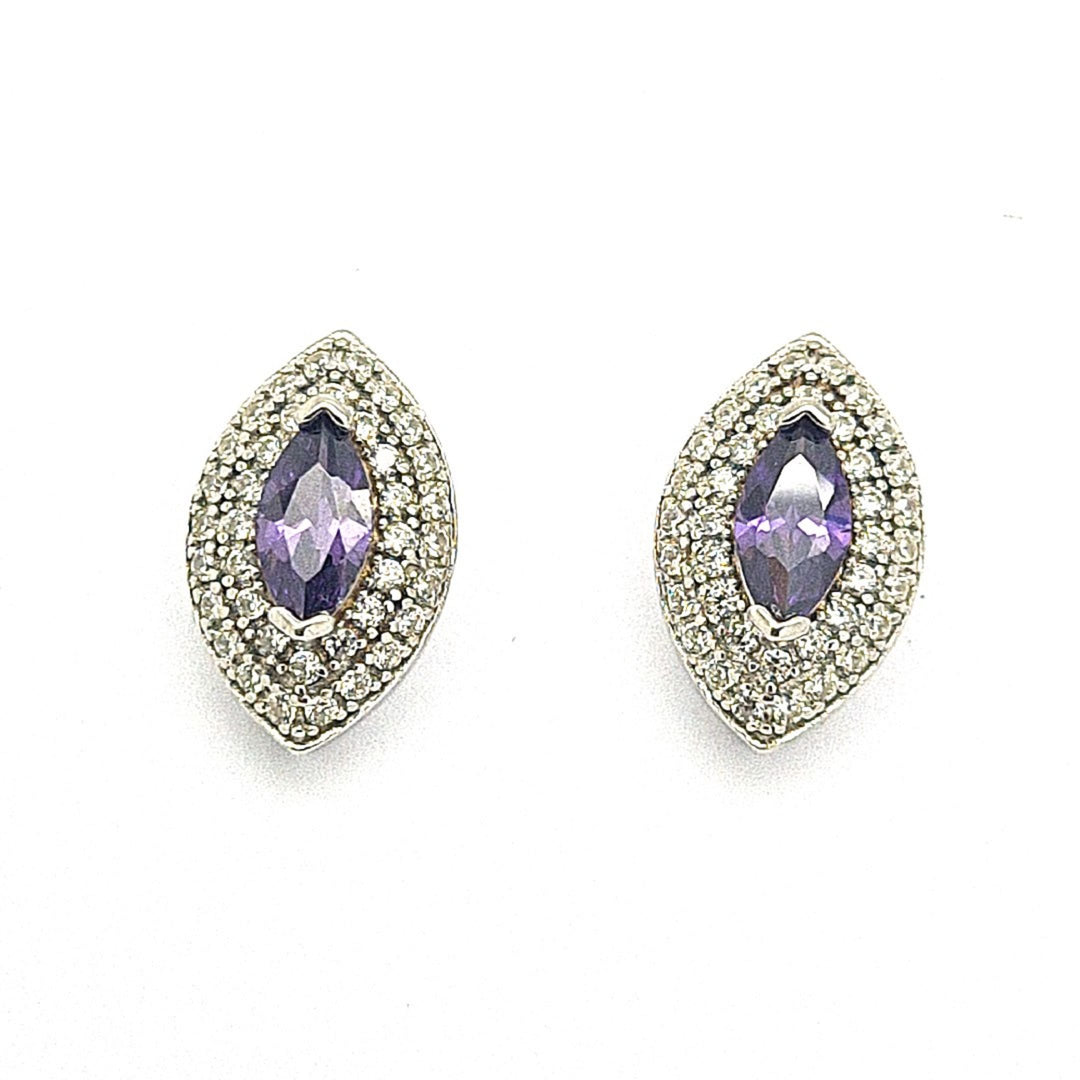 Marquise Amethyst purple CZ studs in Sterling Silver 34068 - Armin Lowe Jewellers