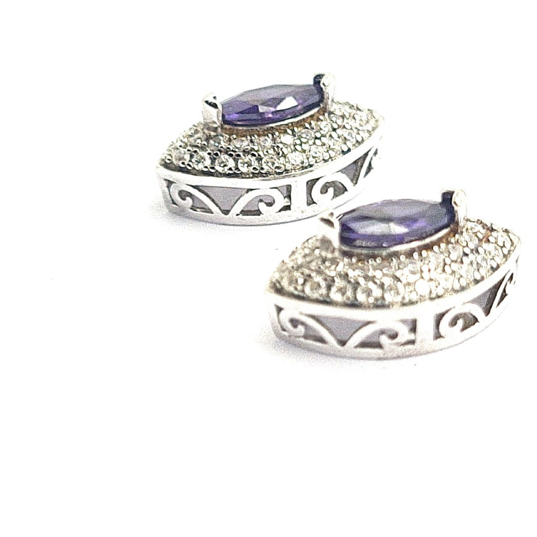 Marquise Amethyst purple CZ studs in Sterling Silver 34068 - Armin Lowe Jewellers