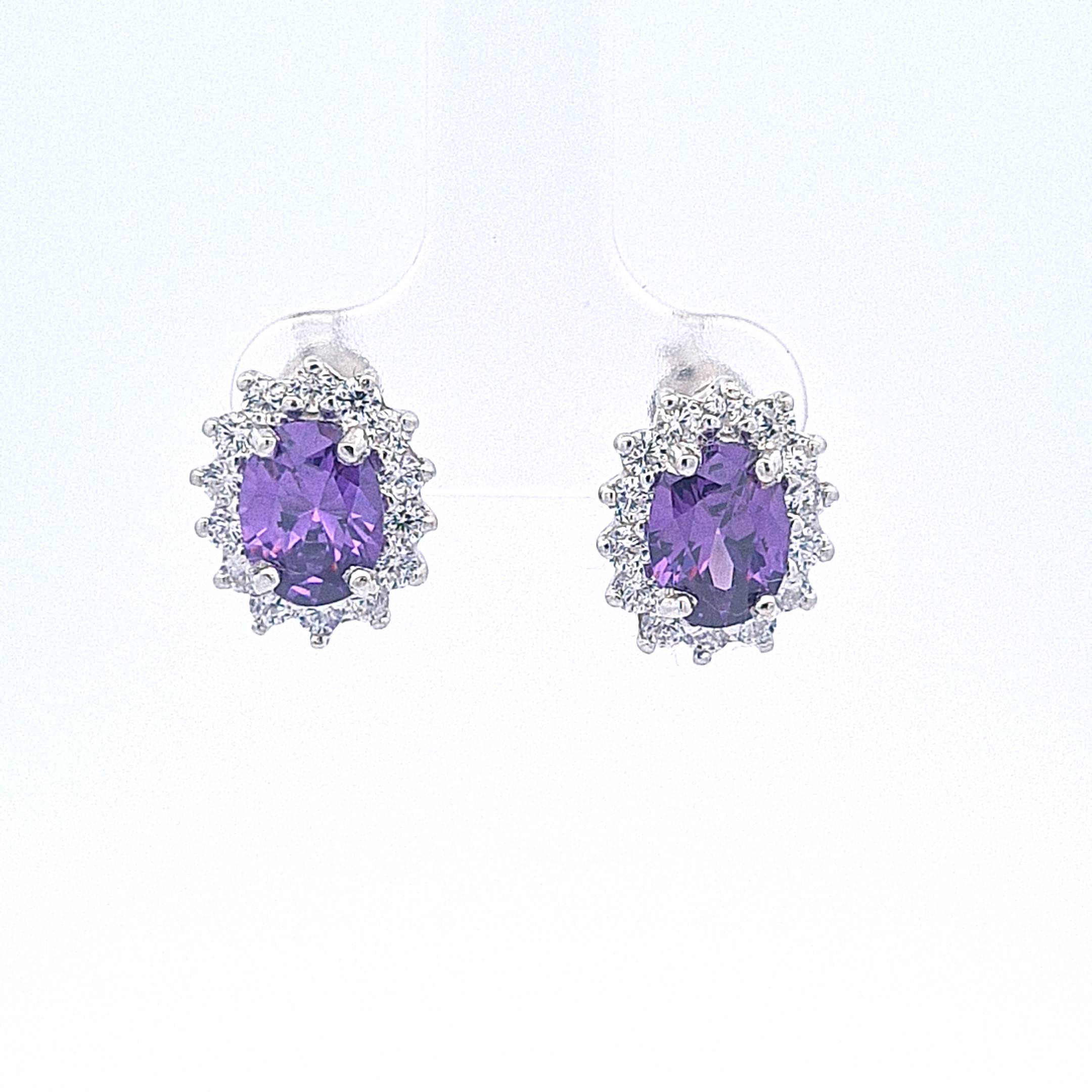 Amethyst Purple CZ cluster earrings 36933 - Armin Lowe Jewellers