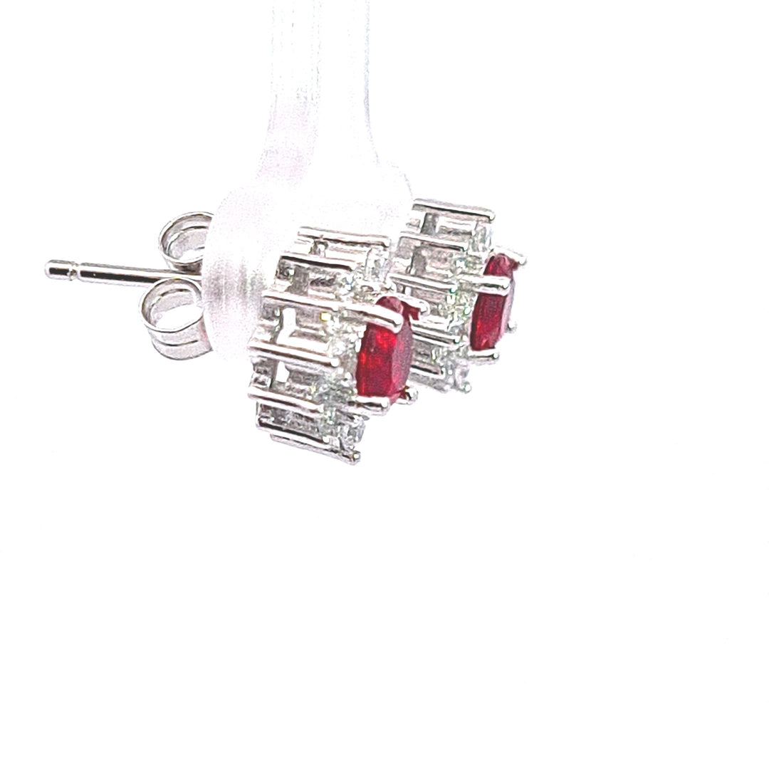 10mm deep pink CZ cluster sterling silver stud earring 37642