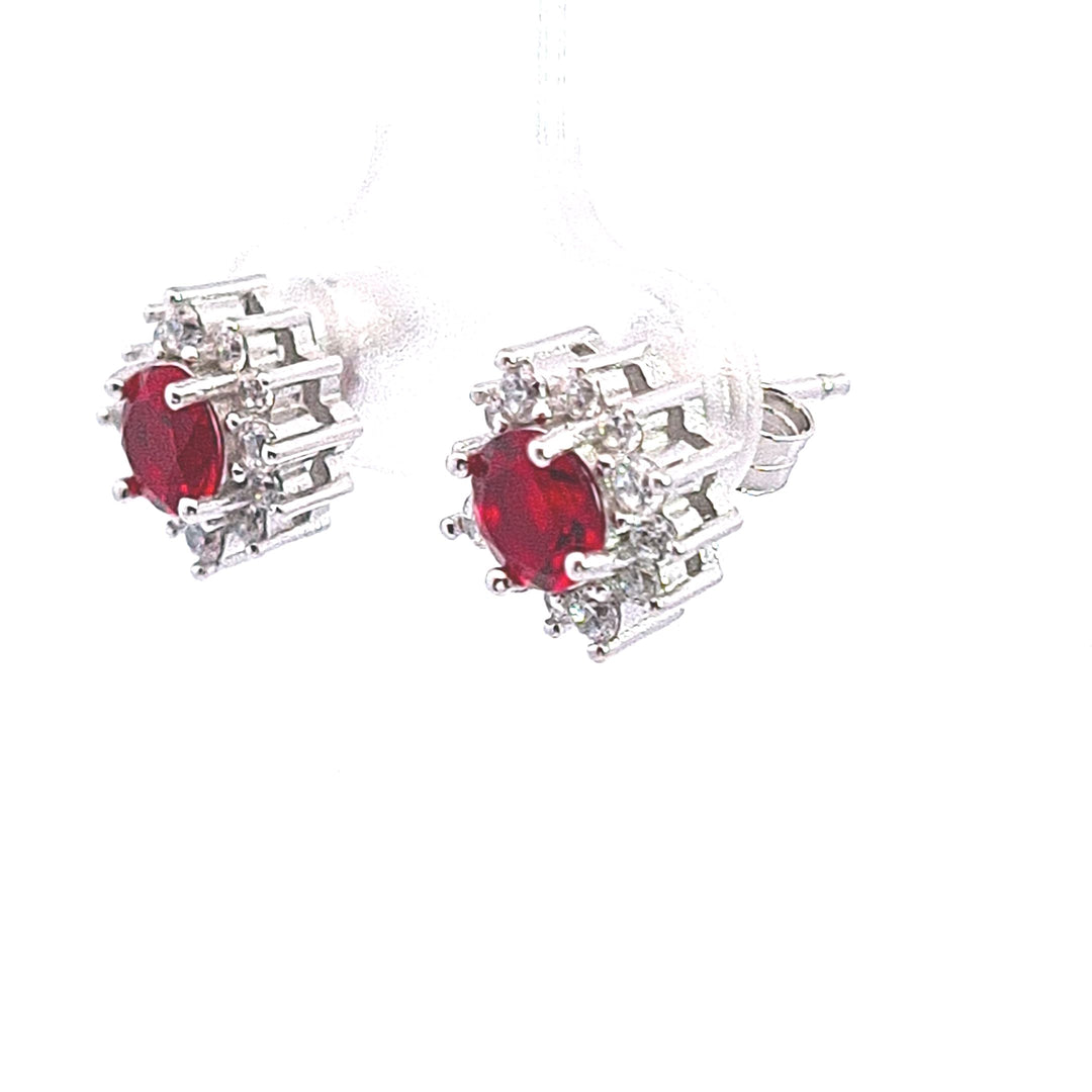 10mm deep pink CZ cluster sterling silver stud earring 37642