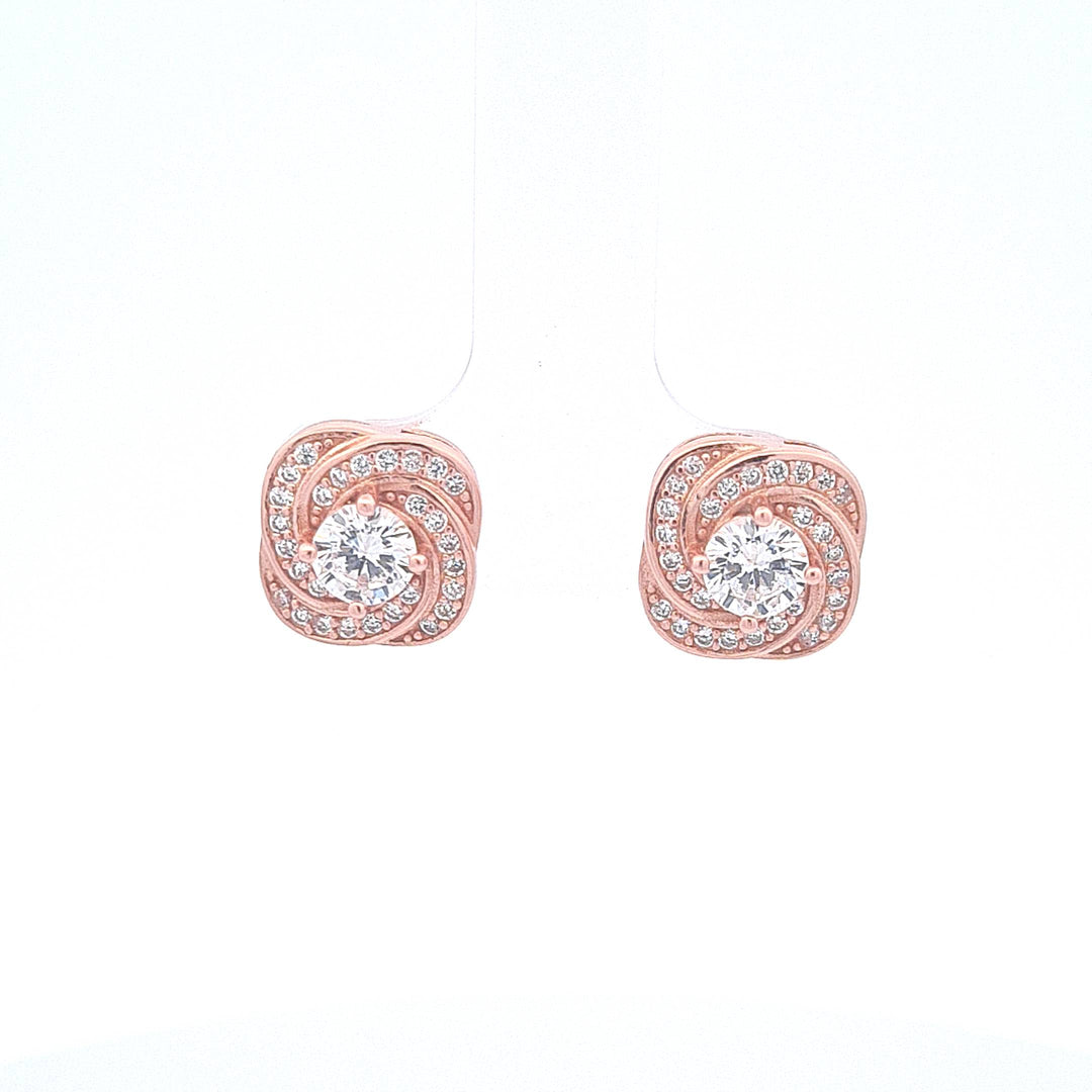 Rose gold toned CZ Sworl Halo earrings 36953 - Armin Lowe Jewellers