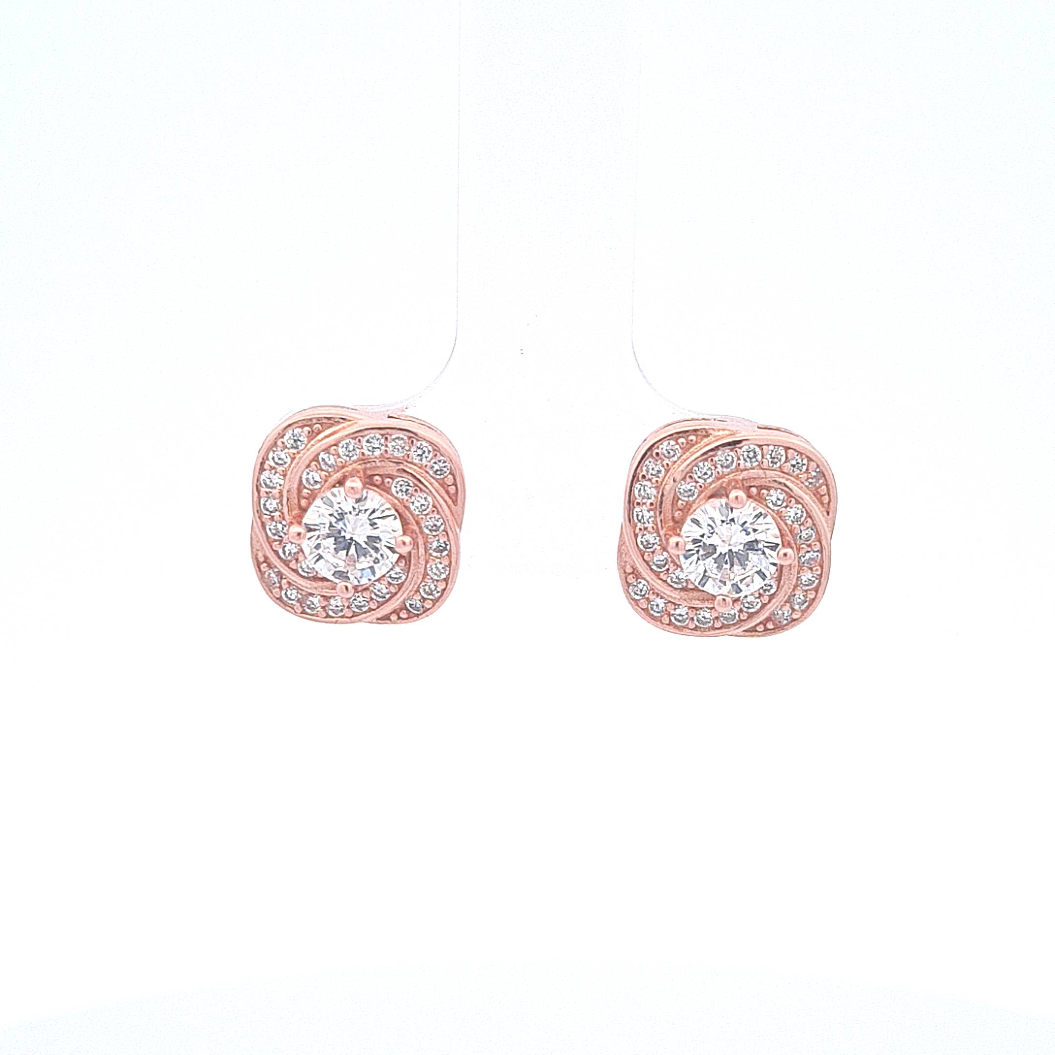 Rose gold toned CZ Sworl Halo earrings 36953 - Armin Lowe Jewellers