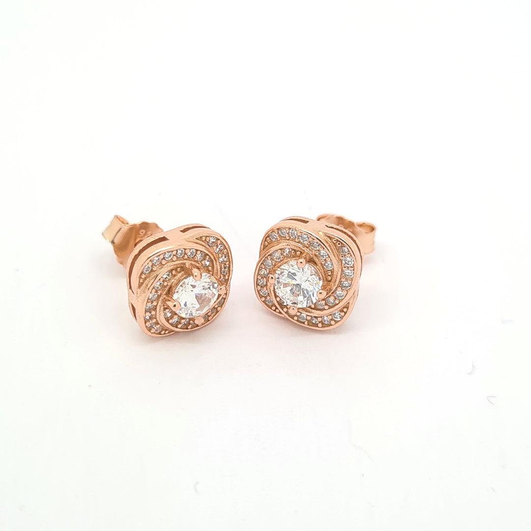 Rose gold toned CZ Sworl Halo earrings 36953 - Armin Lowe Jewellers