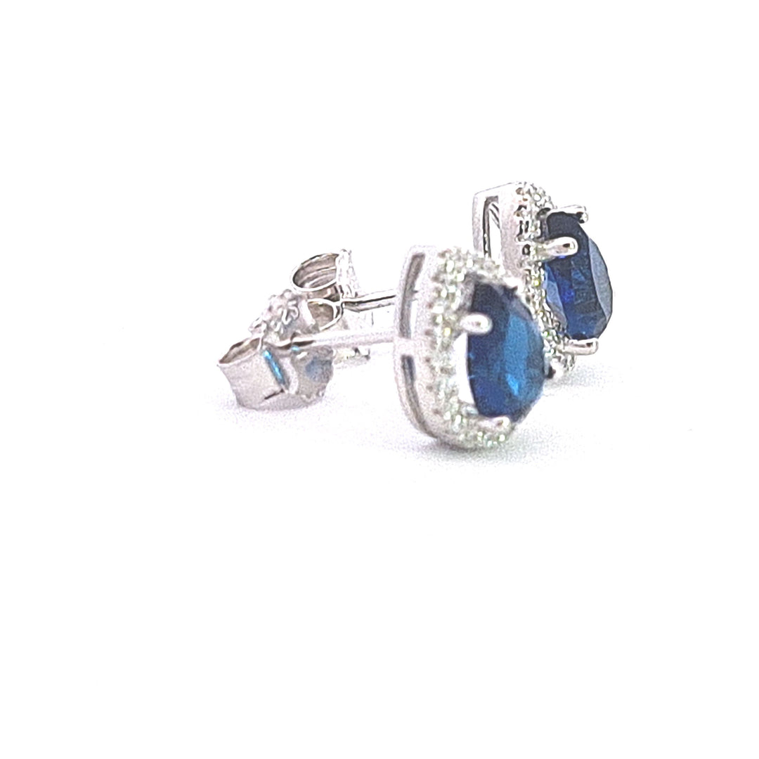 Pear drop halo Sapphire Blue CZ stud earrings 37654