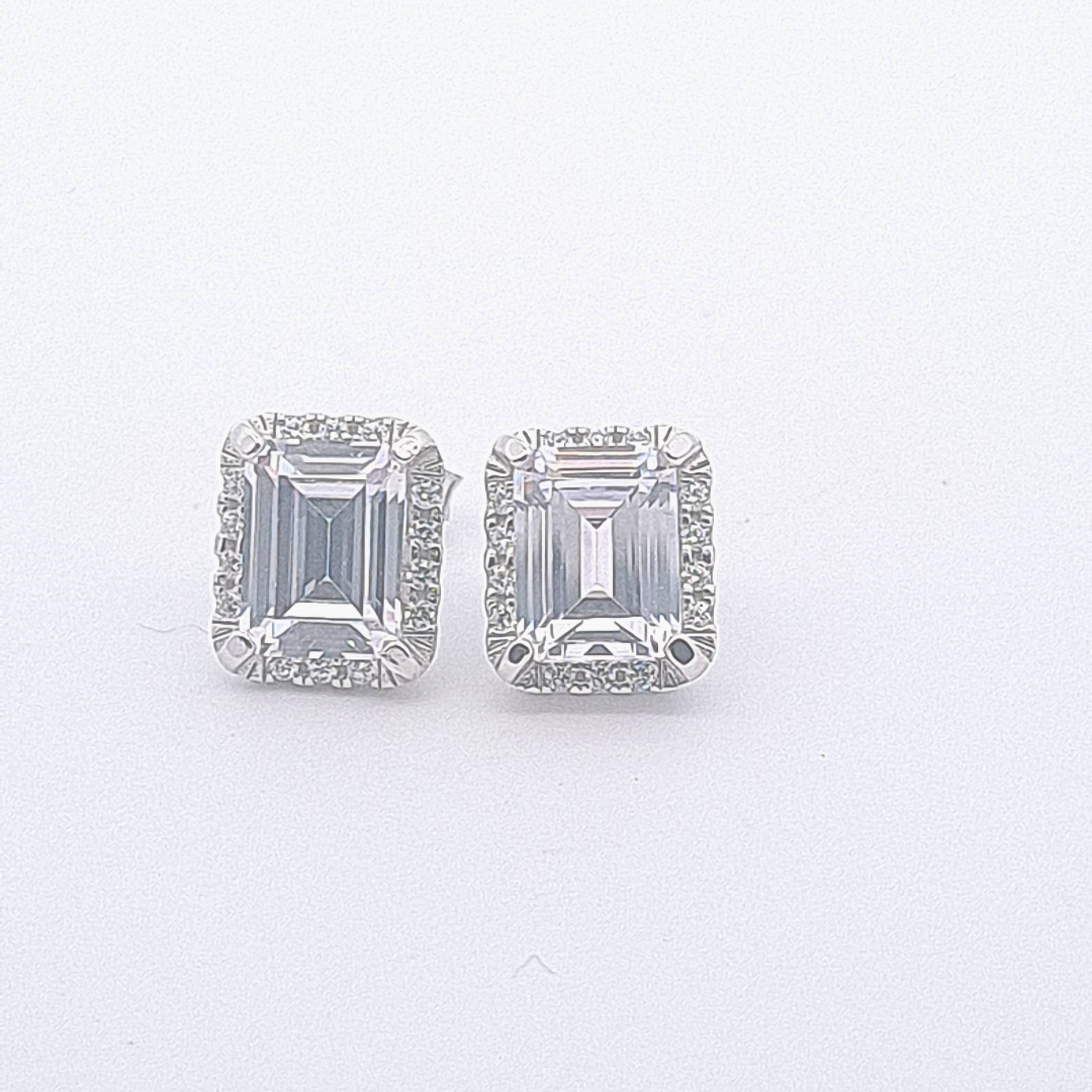 Sterling silver rectangular CZ Halo studs 33690 - Armin Lowe Jewellers