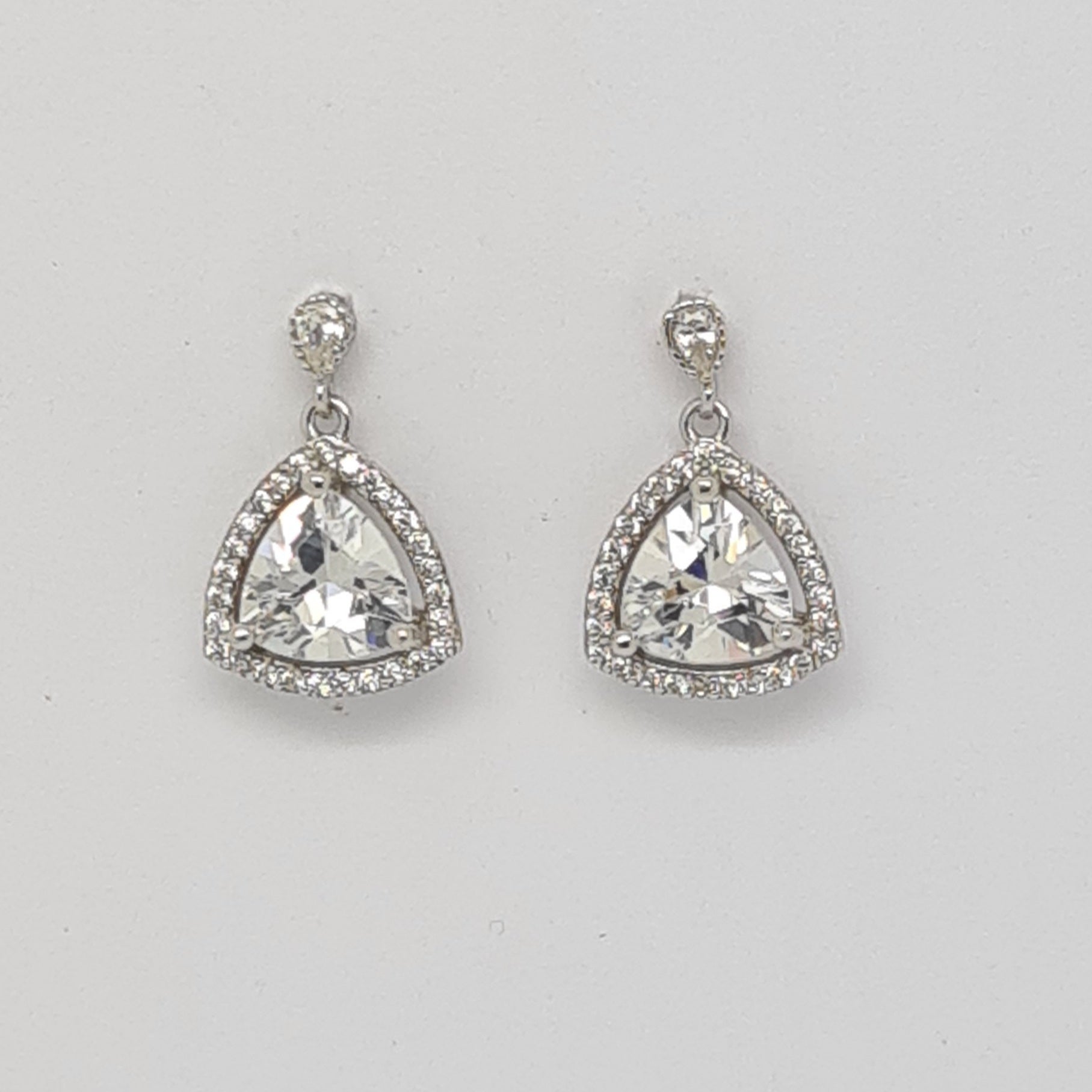 Sterling silver drop Trilliant CZ halo earrings 34730 - Armin Lowe Jewellers