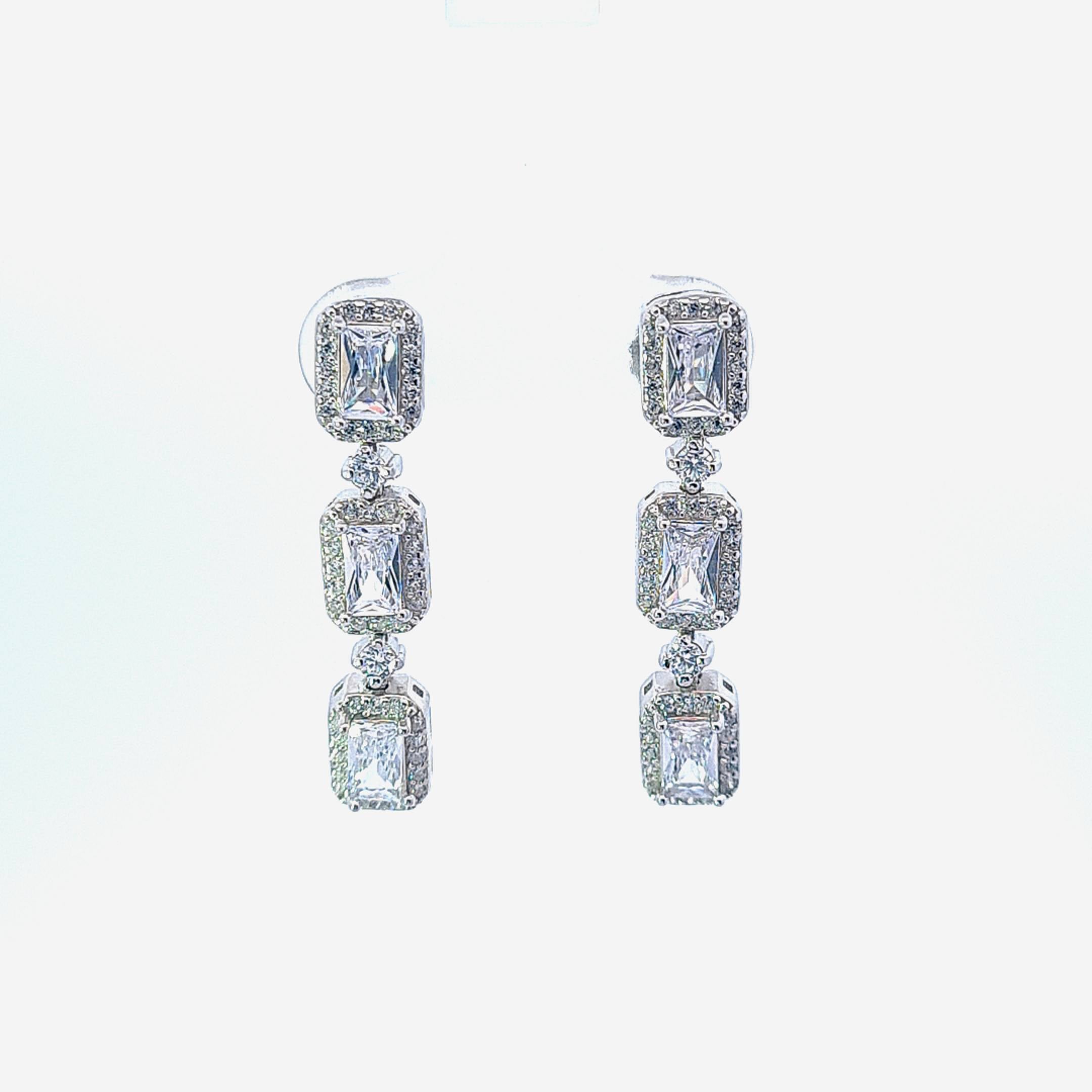 Sterling silver Emerald Cut CZ earrings 37350 - Armin Lowe Jewellers