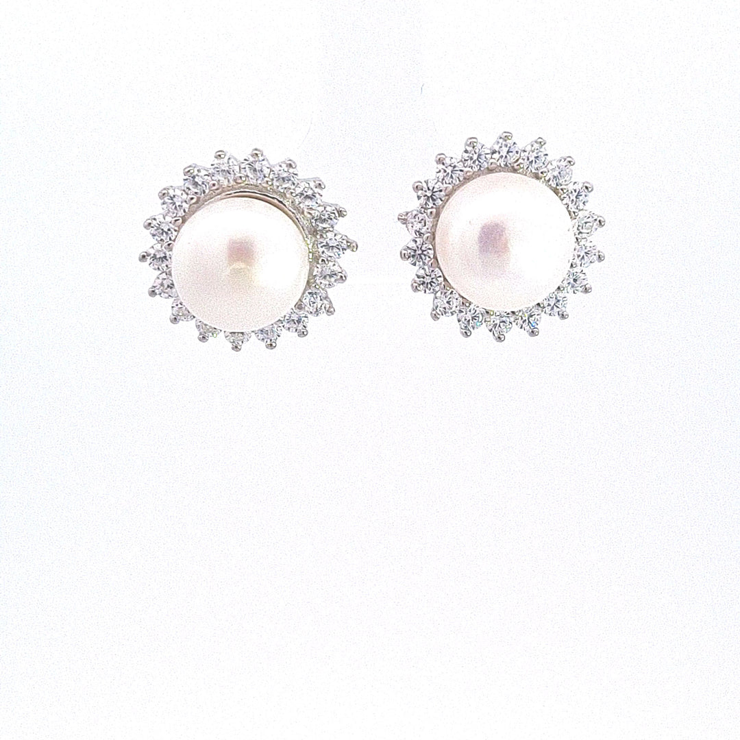 Cultured Pearl Halo cluster stud earrings 37647