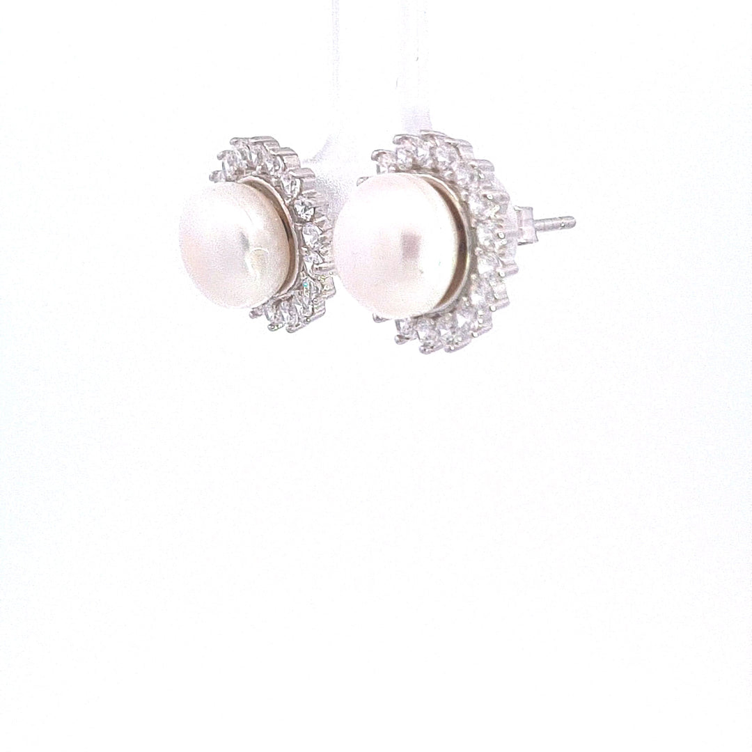 Cultured Pearl Halo cluster stud earrings 37647