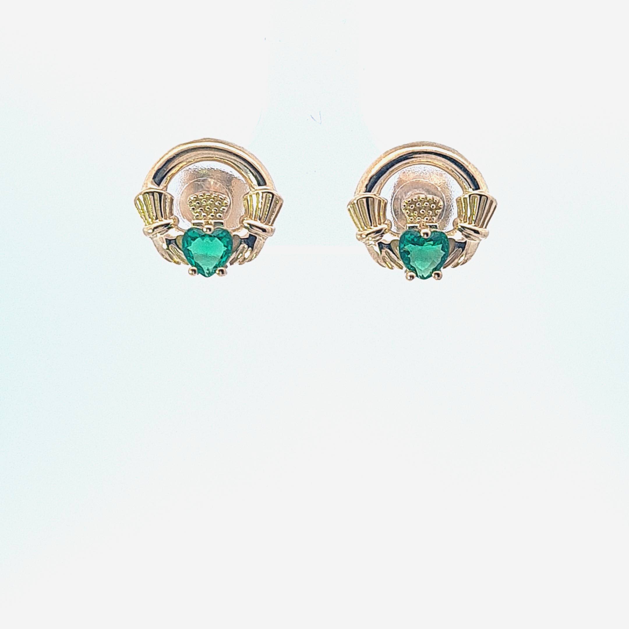 9ct yellow gold Emerald Green CZ earrings 37352 - Armin Lowe Jewellers