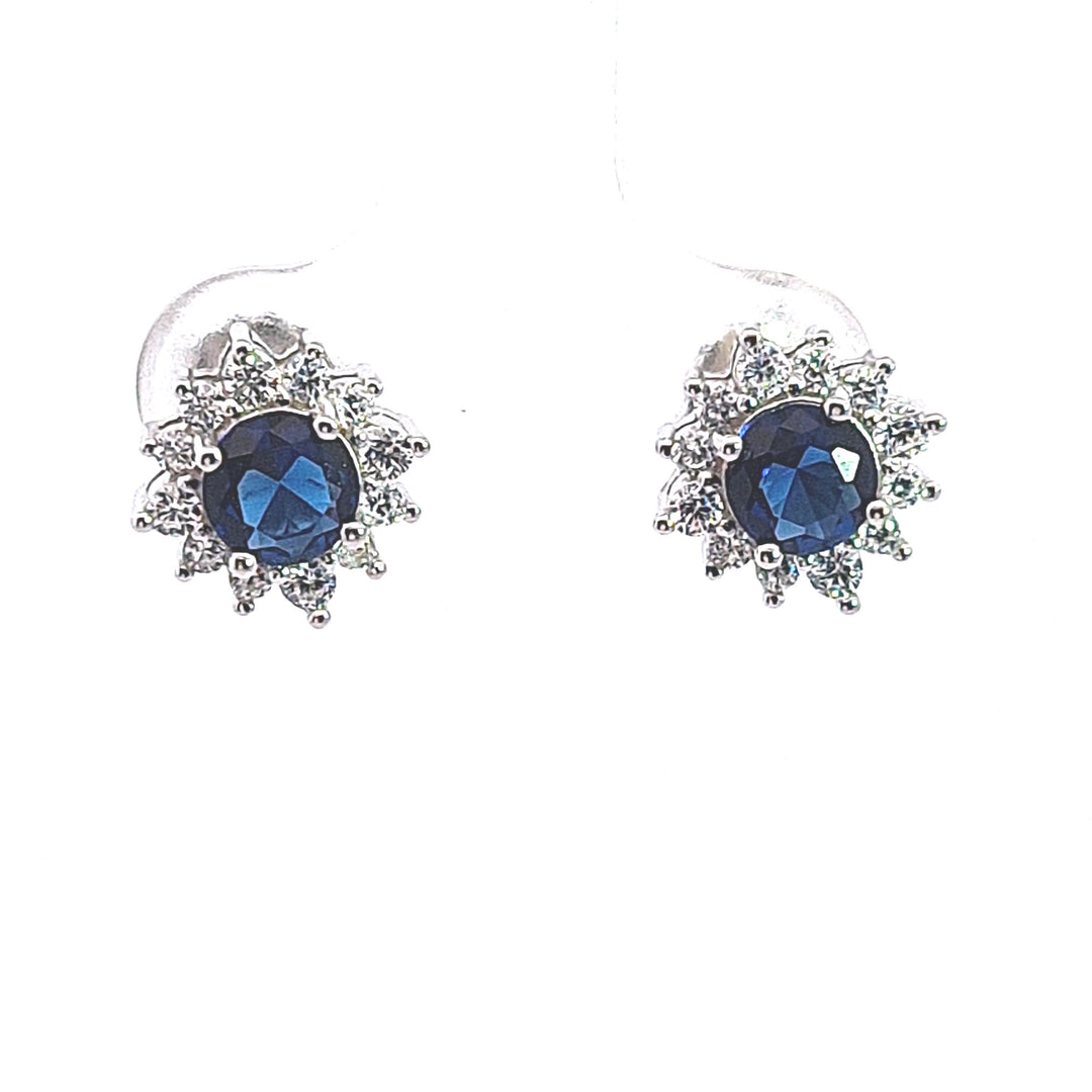 Sapphire blue CZ cluster stud earrings 37641