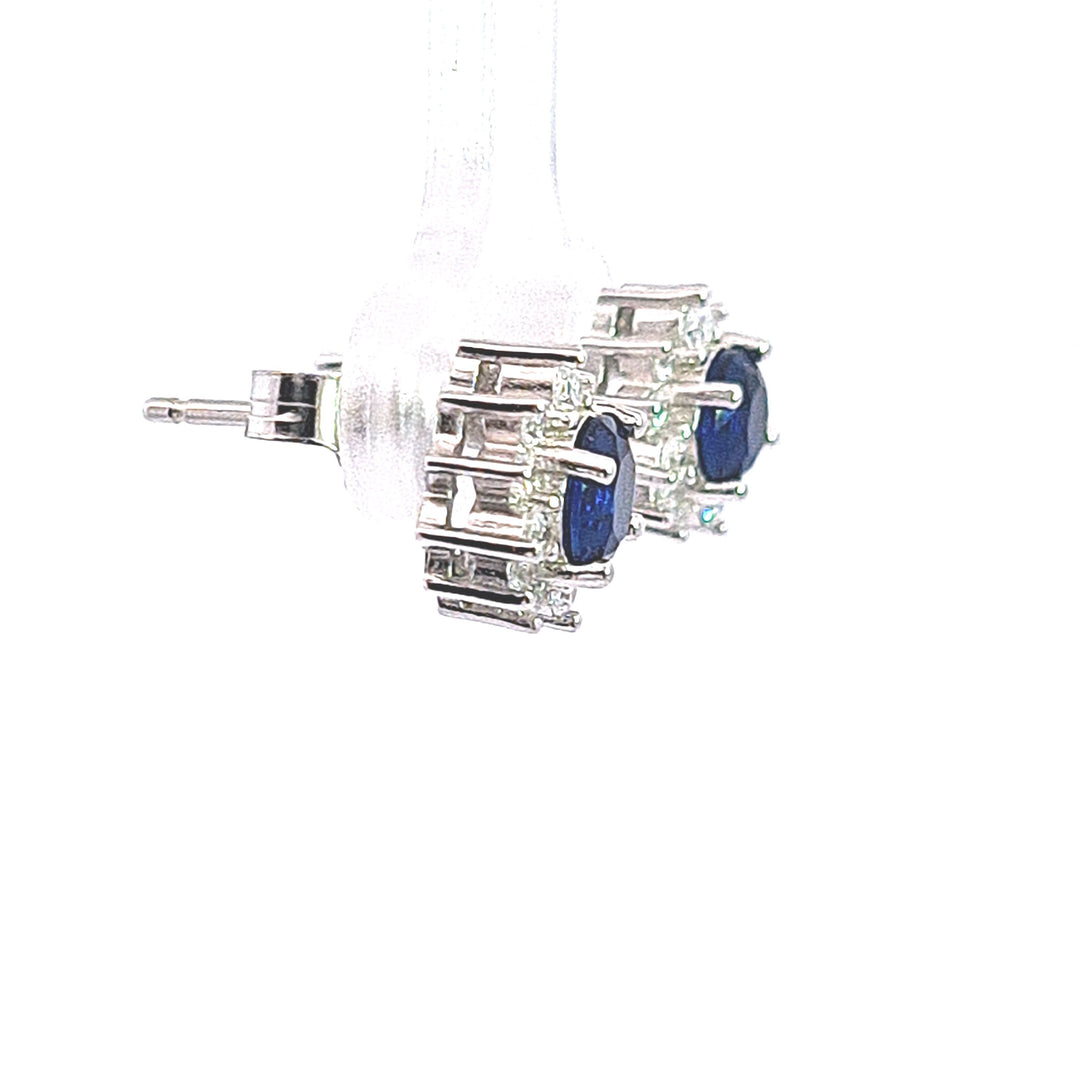 Sapphire blue CZ cluster stud earrings 37641