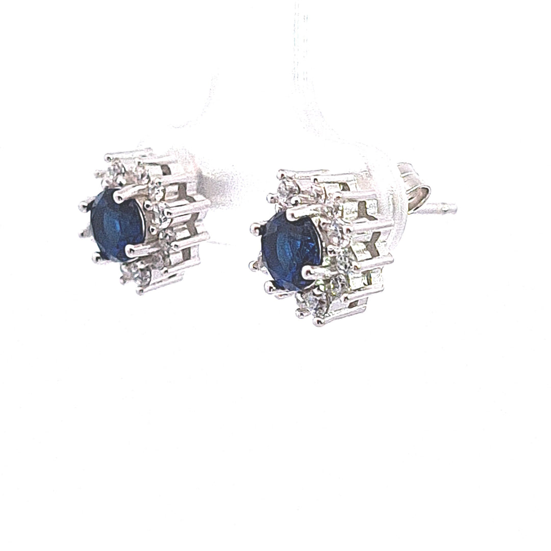 Sapphire blue CZ cluster stud earrings 37641