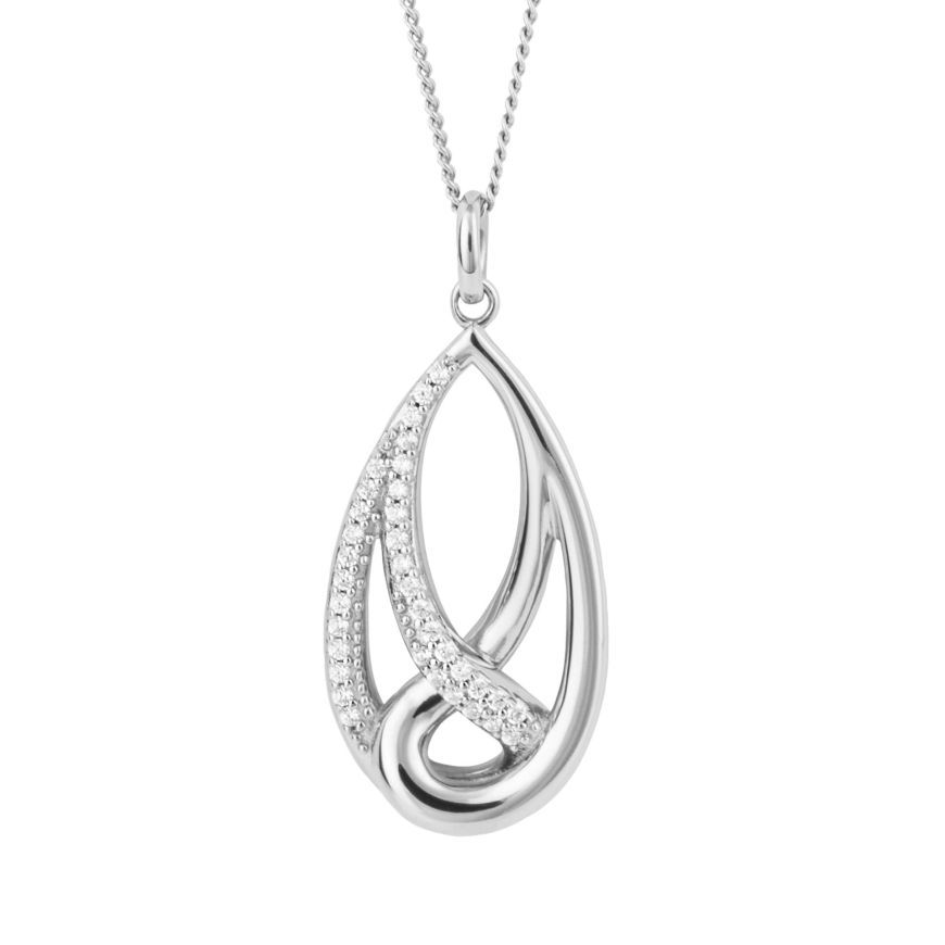 FIORELLI silver Woven Twist Pendant With Cubic Zirconia 36786 - Armin Lowe Jewellers