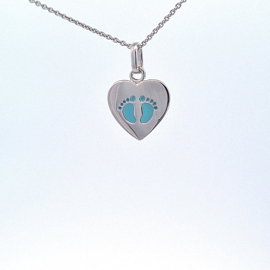 Heart pendant with blue baby feet 37650