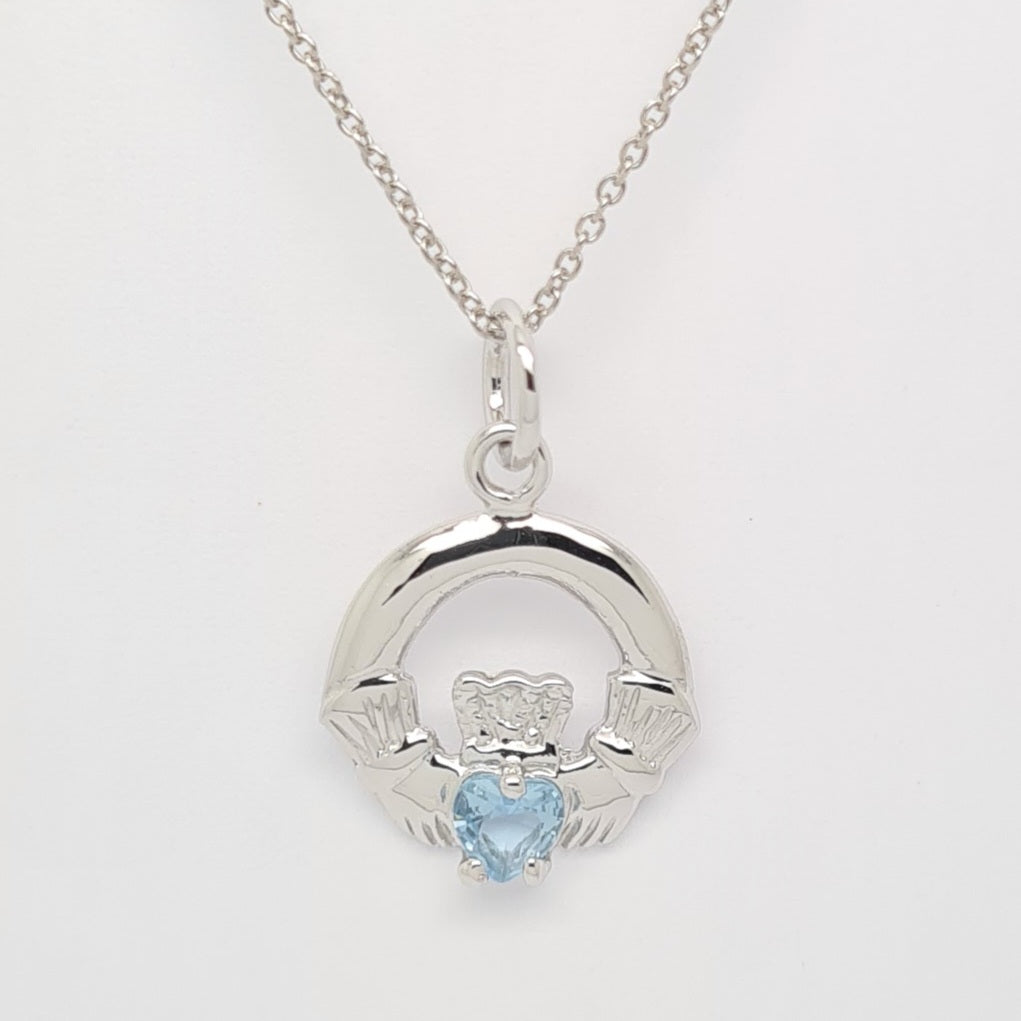 March Birthstone Claddagh pendant 35168 - Armin Lowe Jewellers