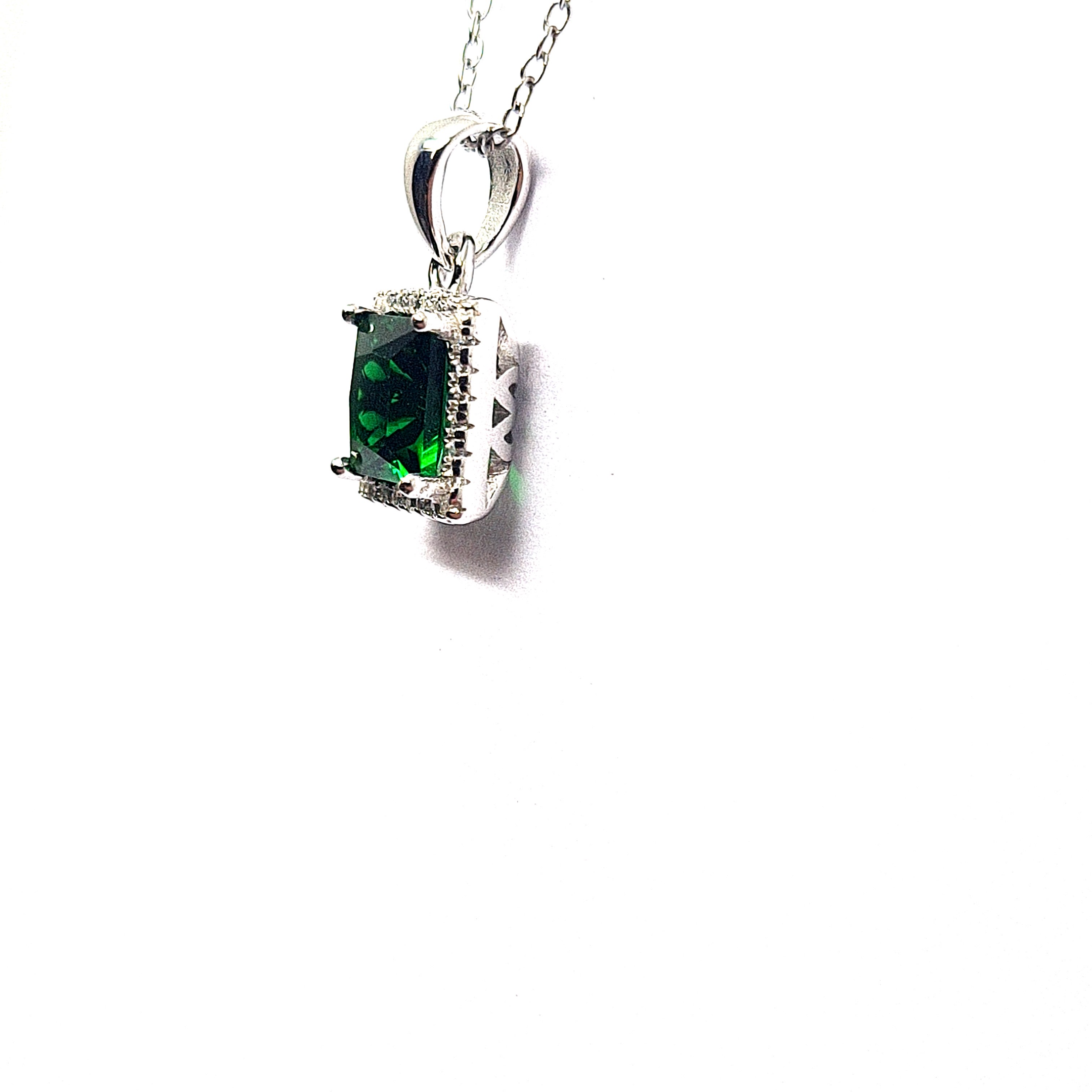 Sterling silver Emerald Green CZ square Halo pendant 35901 - Armin Lowe Jewellers