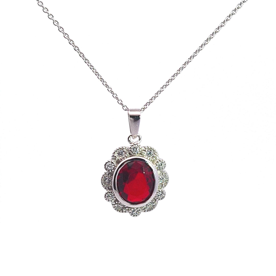 Ruby red CZ scallop cluster sterling silver pendant 34690