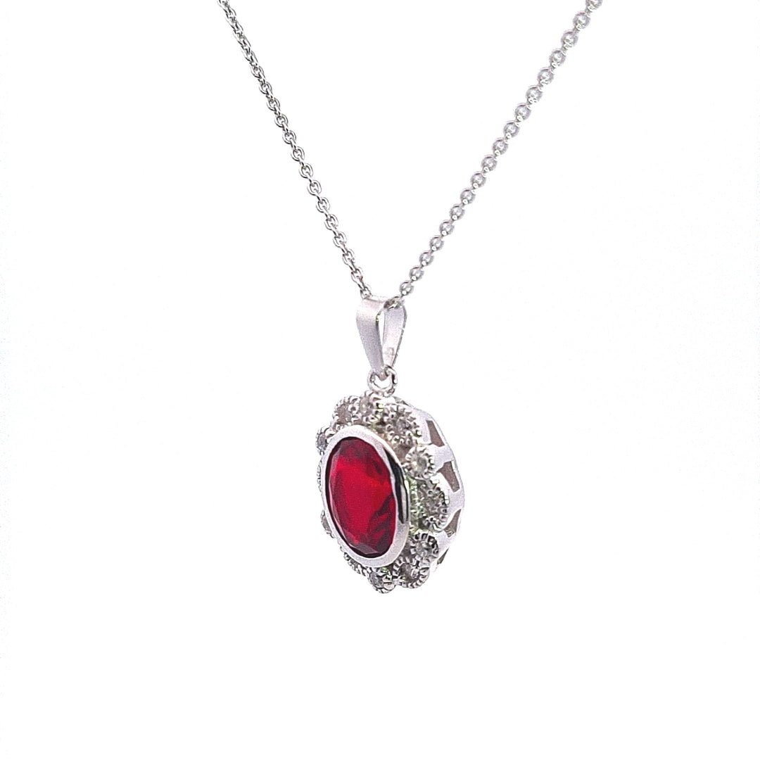 Ruby red CZ scallop cluster sterling silver pendant 34690