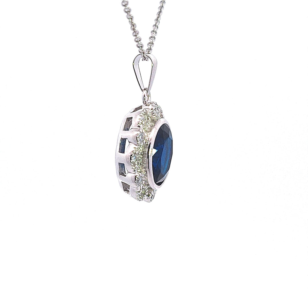 Sapphire Blue CZ scallop cluster sterling silver pendant 35603