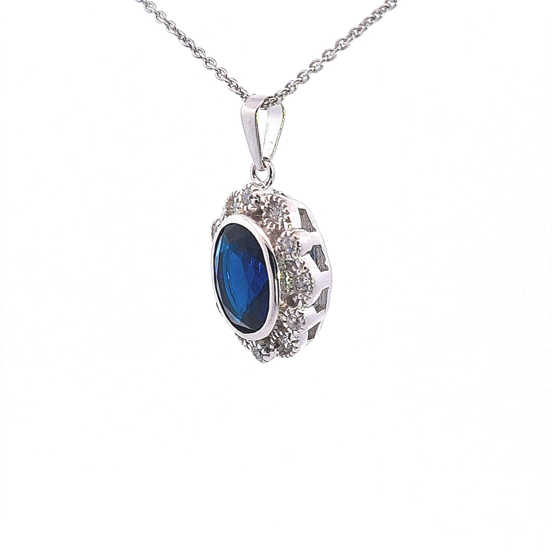 Sapphire Blue CZ scallop cluster sterling silver pendant 35603