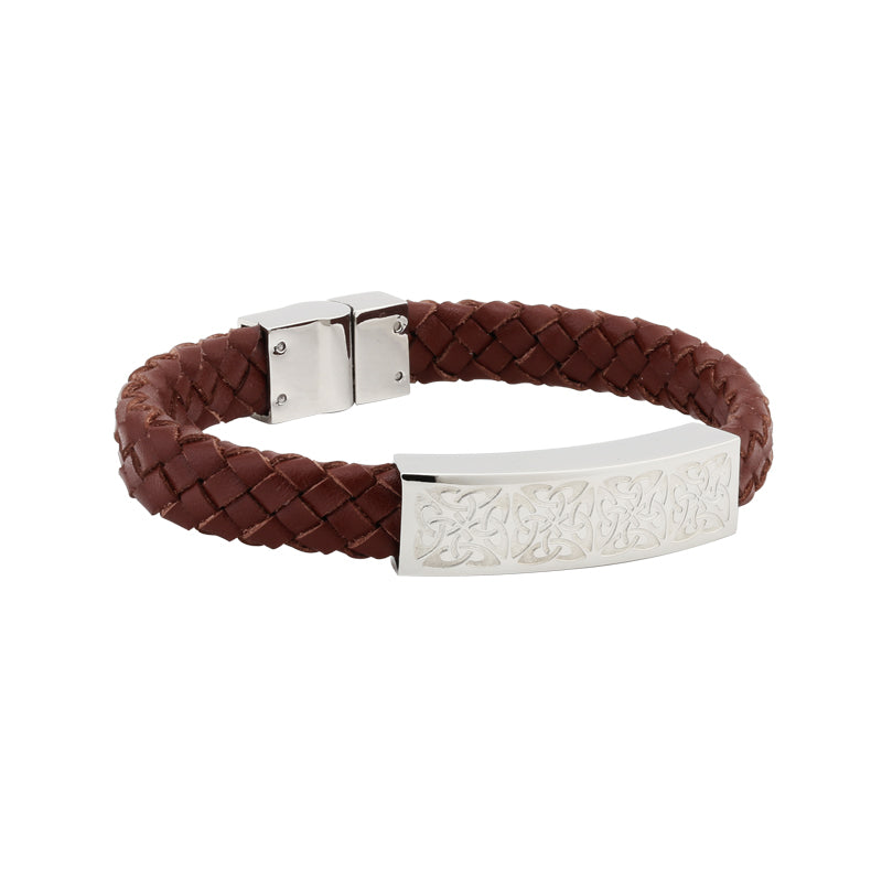 Steel Brown Leather Bracelet With Celtic Pattern 26634 - Armin Lowe Jewellers