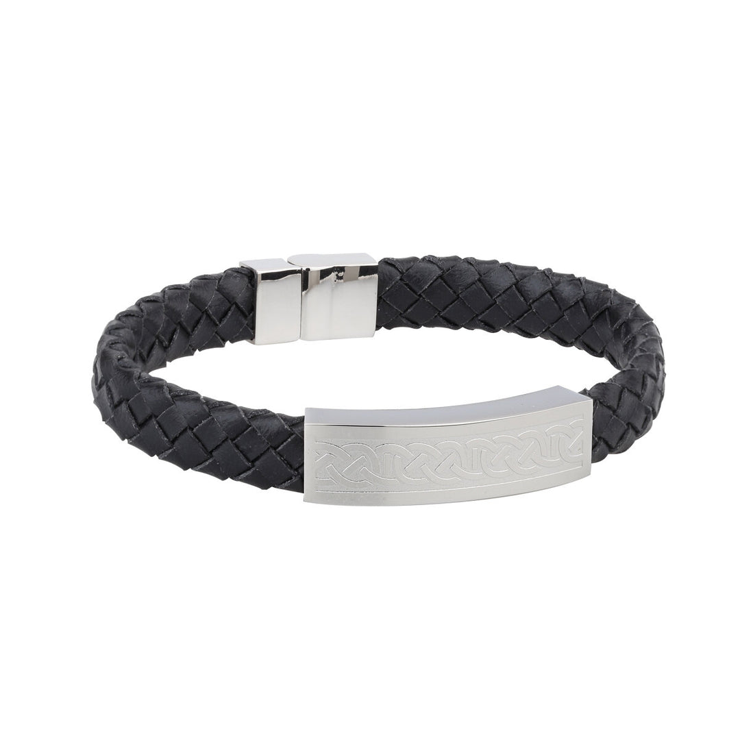 Steel & Black Leather Bracelet with Celtic pattern 26656 - Armin Lowe Jewellers