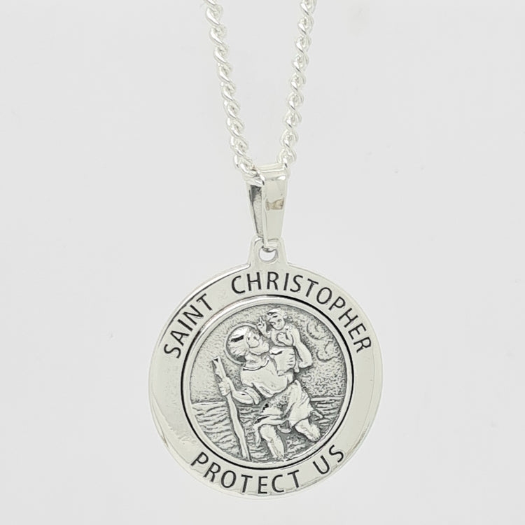 Polished and Oxidised St. Christopher 22mm medal 37208 - Armin Lowe Jewellers