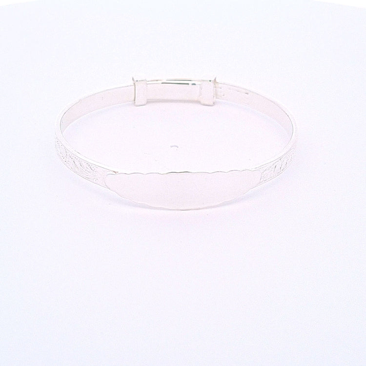 Sterling silver expanding engraved pattern ID Christening bangle 33706 - Armin Lowe Jewellers