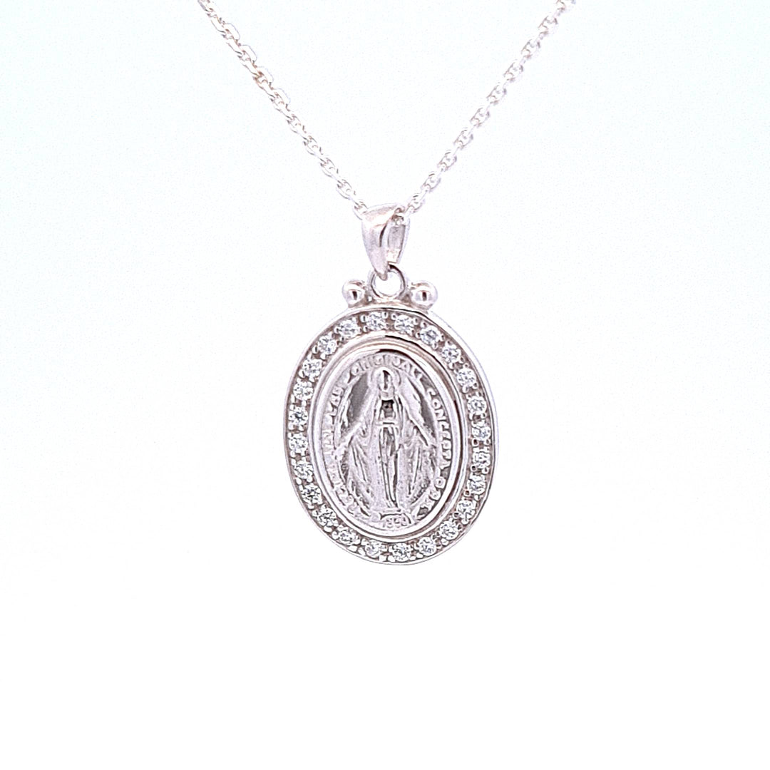 Sterling silver 20mm Miraculous medal and Cubic Zirconia 35128 - Armin Lowe Jewellers